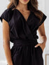 Surplice Cap Sleeve Tie Waist Jumpsuit - Odaingerous